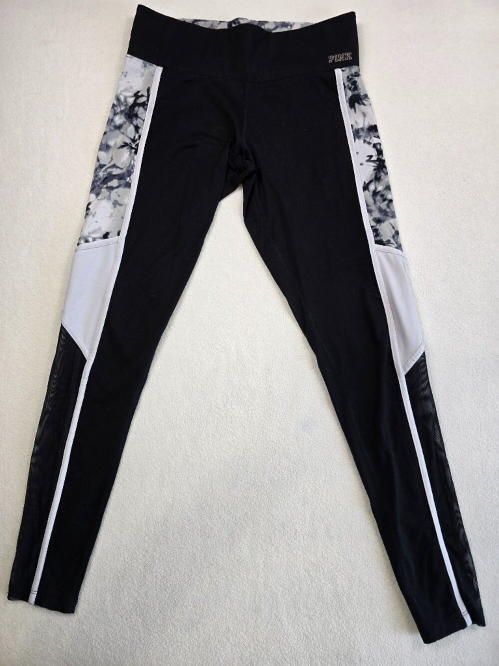 Pink Victorias Secret Small Ultimate Leggings Black & Marble Print